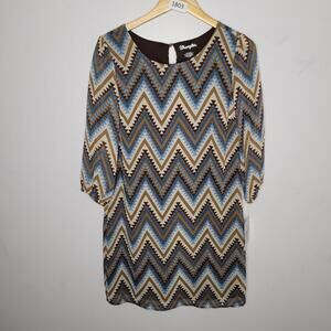 Wrangler Womens Shift Dress Size Medium Brown Blue Balloon Sleeve Lined Boho New